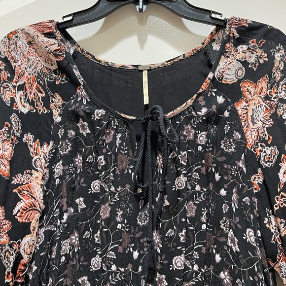 Free People Dress Small Black Multi Floral Print Boho Babydoll - Picture 2 of 8
